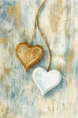 Rustic Wooden Hearts &ndash; Soft Watercolor Effect