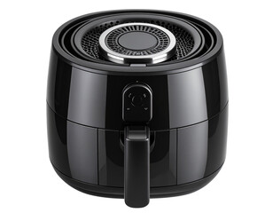  Black Air Fryer from Top View, isolated on transparent background.