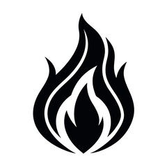 Illustration Stylized Black Flame, Fire Icon Isolated on White Background, Simple Design