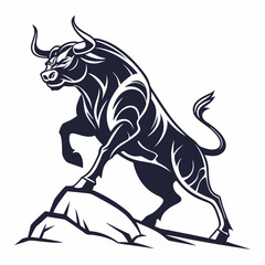 Powerful Bull Silhouette Illustration Majestic Strength, Wild Animal Art