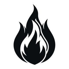 Silhouette Illustration Stylized Flame Icon, Simplistic Design Against White Background for Various Applications