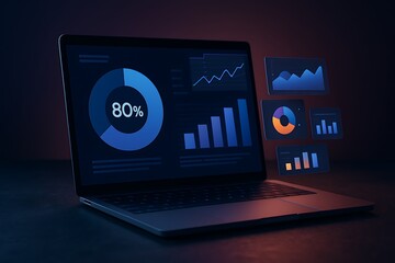 Laptop displaying data charts and graphs analytics