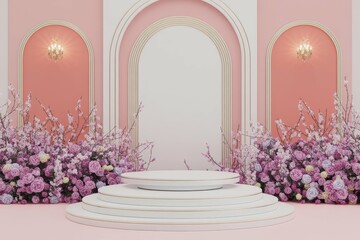 Elegant Podium Surrounded by Blossoming Flowers