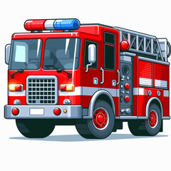 Captivating, full-view drawing of a  fire engine in vivid red tones.  The design showcases detailed features of the vehicle.