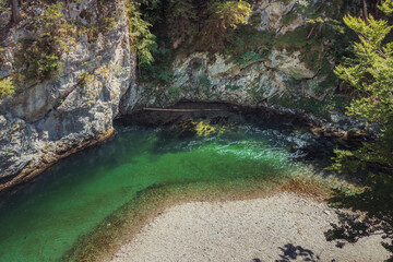 small river with beach and mountains