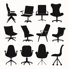 Fototapeta premium Collection of Modern Office Chair Silhouettes Design Icons for Interior Decor & Workspace