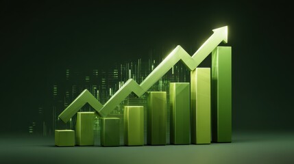 Green Growth Chart Displaying Positive Trend in Financial Success and Business Development Concepts