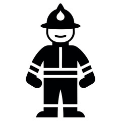 Stylized Icon Depicting a Firefighter in Full Gear, Black and White Simple Design