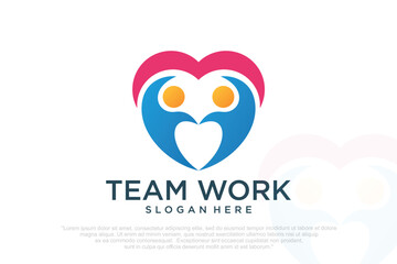 Love family logo icon design with heart graphic element symbol for parenting, vector illustration