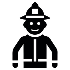 Isolated Glyph of a Smiling Firefighter Wearing Protective Gear and Uniform