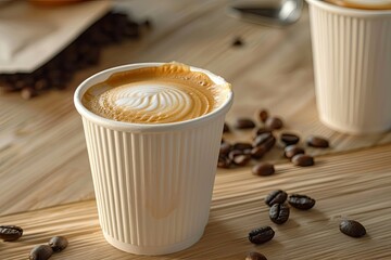 Detailed Image of Tasty Coffee Cups with Foam Arrangement