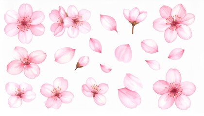 Elegant cherry blossoms on white background, a stunning spring floral display beautiful