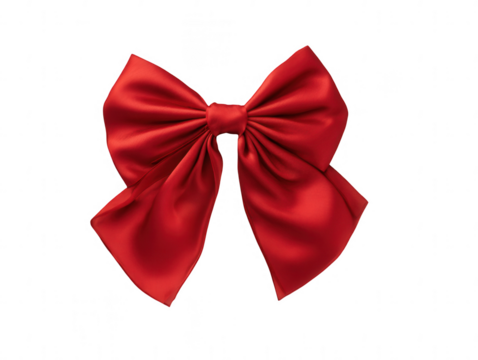 A red bow made of satin fabric, isolated on a white background, png, transparent