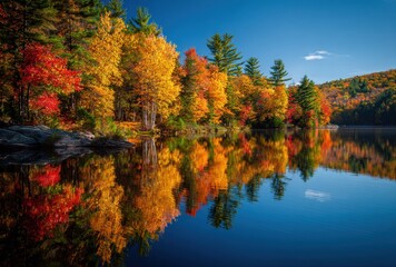 autumn trees reflected in water