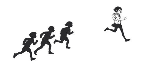 Silhouette of Children Running, Growth, and Progression Concept Illustration