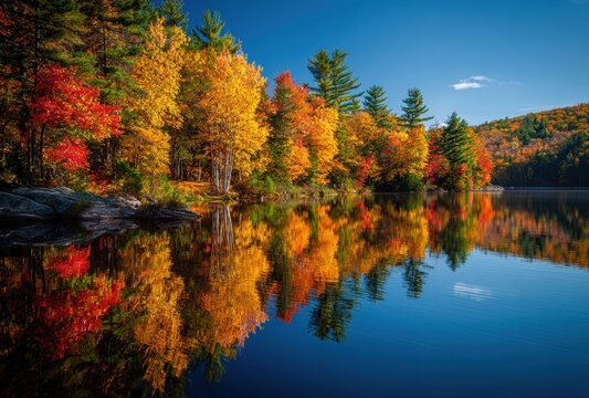 autumn trees reflected in water