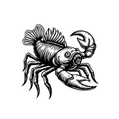 Unique black and white illustration of a surreal creature combining fish and crab elements for creative design