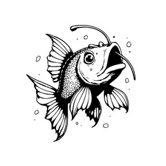 Stylized anglerfish illustration showcasing intricate details and artistic rendering on a white backdrop, perfect for prints