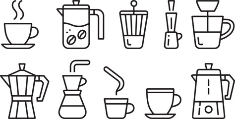 Coffee Essentials Line Art Elements Collection for Cafe Design and Branding Projects