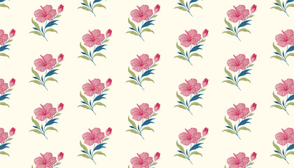 seamless floral pattern with cotton rose illustrations

