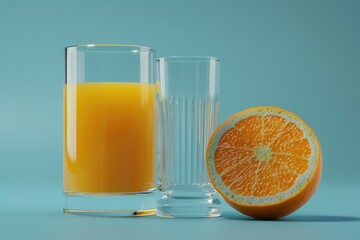 Vibrant Color Picture of a Glass of Orange Juice Next to a Half Empty Glass