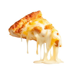 Soft, white background, isolated, delicious cheese pizza slice melting with cheese dripping down, png, transparent