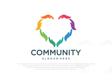 Love family logo icon design with heart graphic element symbol for parenting, vector illustration