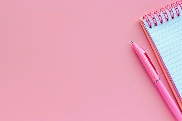 Detailed Visual  of Notebooks Pen Stationery on a Pink Background Conceptual Image