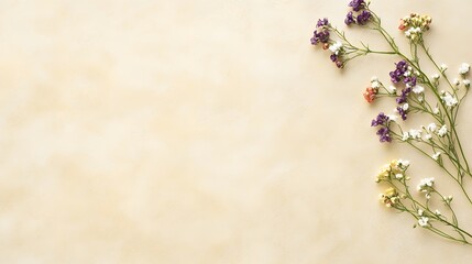 Pastel Flowers on Beige Background Spring Floral Flatlay