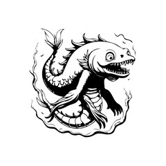 Mystical sea creature drawing showcases the depth of the ocean's unexplored wonders and mythical tales