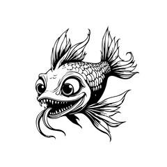 Whimsical aquatic creature a comical fish with exaggerated features and a playful expression, captivating imagination
