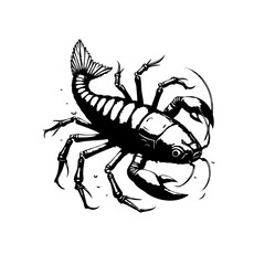 Bold scorpion fish hybrid illustration presents a striking black and white animal fusion artwork displaying unique aquatic features
