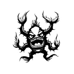 Eerie monster with spiky features illustration evoking fear and creating a sense of horror in this image