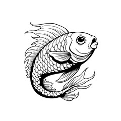 Detailed fish illustration showcases intricate scales and flowing fins in a minimalist line art design