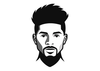 Stylish Men's Hairstyle and Beard Black and White Vector Portrait Illustration