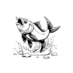 Fototapeta premium Cartoon illustration of a fish jumping out of the water with a cheerful expression artistic representation