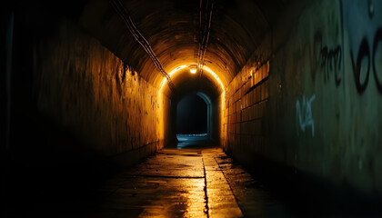 Obraz premium Dimly lit tunnel passageway