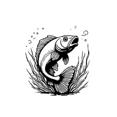 Elegant fish illustration showcasing the beauty of aquatic life with detailed artistic rendering style and bubbles