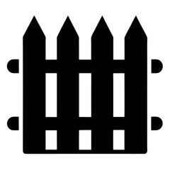 Fototapeta premium Simple Black Silhouette of a Wooden Picket Fence with Pointed Tops Isolated