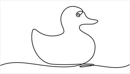 Single continuous line drawing Bath duck hand drawn outline doodle icon. Rubber duck in single continuous line. Children s rubber duck in one line. Minimalist outline. 



