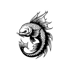 Detailed illustration of a black and white ornamental fish perfect for tattoo or design use