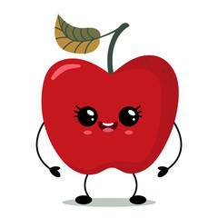 Cute kawaii apple with smiling cartoon face