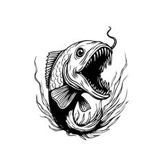 Illustrative depiction of a fearsome fish with sharp teeth predatory aquatic creature on white