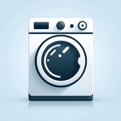 Flat vector icon of washing machine is shown in neutral tones with a front-loading door and clean outline.