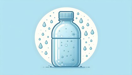A water container icon has been created in simple vector style with clarity and freshness on a pastel blue background.