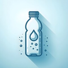 A bottle with water droplets is shown in minimal illustration as a symbol of health and hydration on a light blue surface.