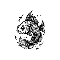 Elegant monochrome fish artwork showcasing intricate details and artistic aquatic illustration, a stunning aquatic design