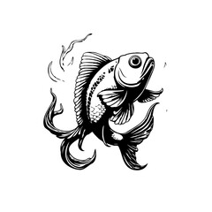 Elegant monochrome illustration capturing the graceful motion of a goldfish swimming in clear water vector drawing