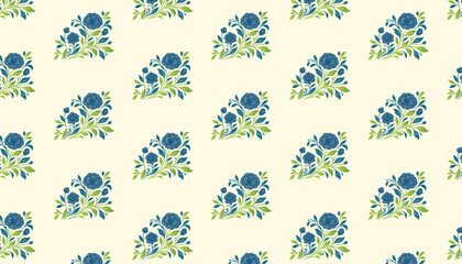 seamless floral pattern with line drawn rose and leaf combo


