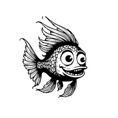 Whimsical cartoon fish vector illustration with expressive eyes and quirky smile a delightful underwater character